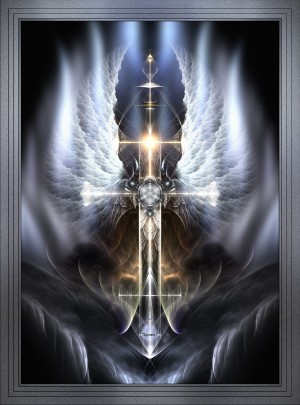 Heavenly Angel Wings Cross Fractal Art Composition
